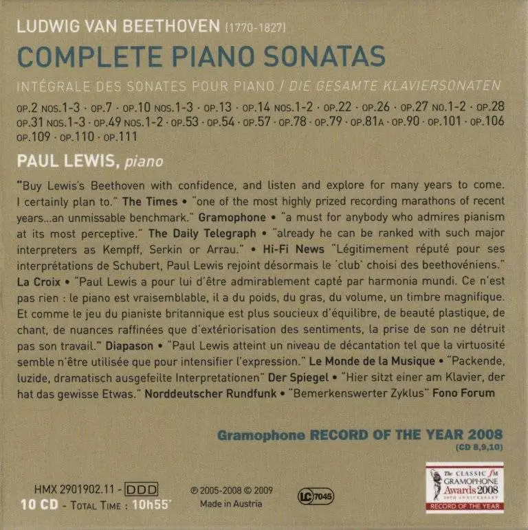 Paul Lewis Beethoven Complete Piano Sonatas Box Set 10CDs 2009