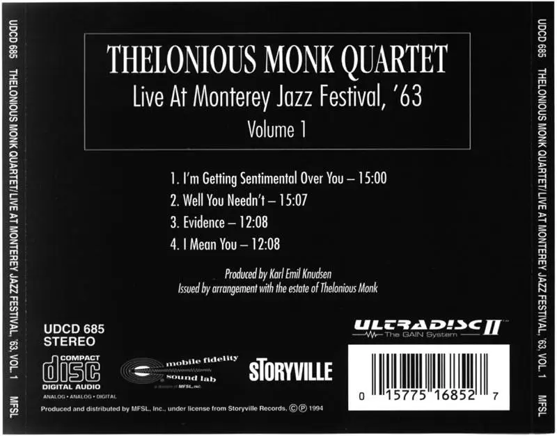 Thelonious Monk Quartet Live At Monterey Jazz Festival Volume