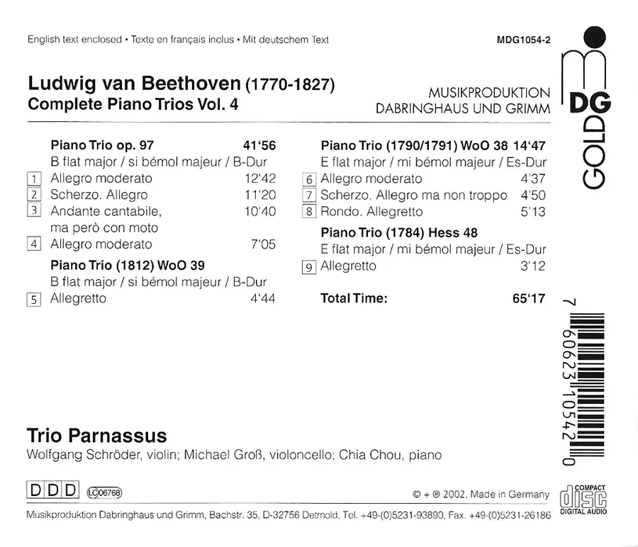 Trio Parnassus Ludwig Van Beethoven Complete Piano Trios Vol 4