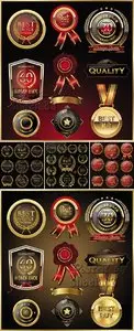 Golden Sale Labels & Laurel Wreaths Vector