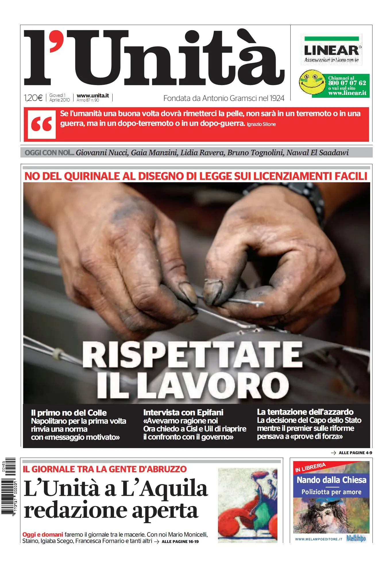 L UNITA DEL 31 MARZO E 01 APRILE 2010