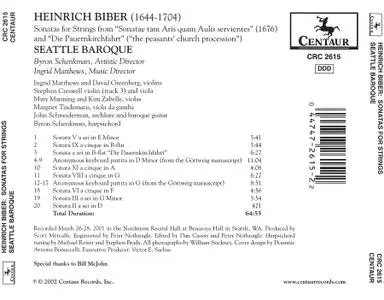Seattle Baroque - Heinrich Ignaz Franz von Biber: Sonatas for Strings (2002)