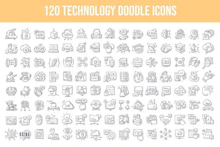 EE - 120 Technology Doodle Icons KJSGBNV