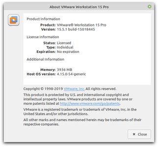 VMware Workstation Pro 15.5.1 Build 15018445 Linux