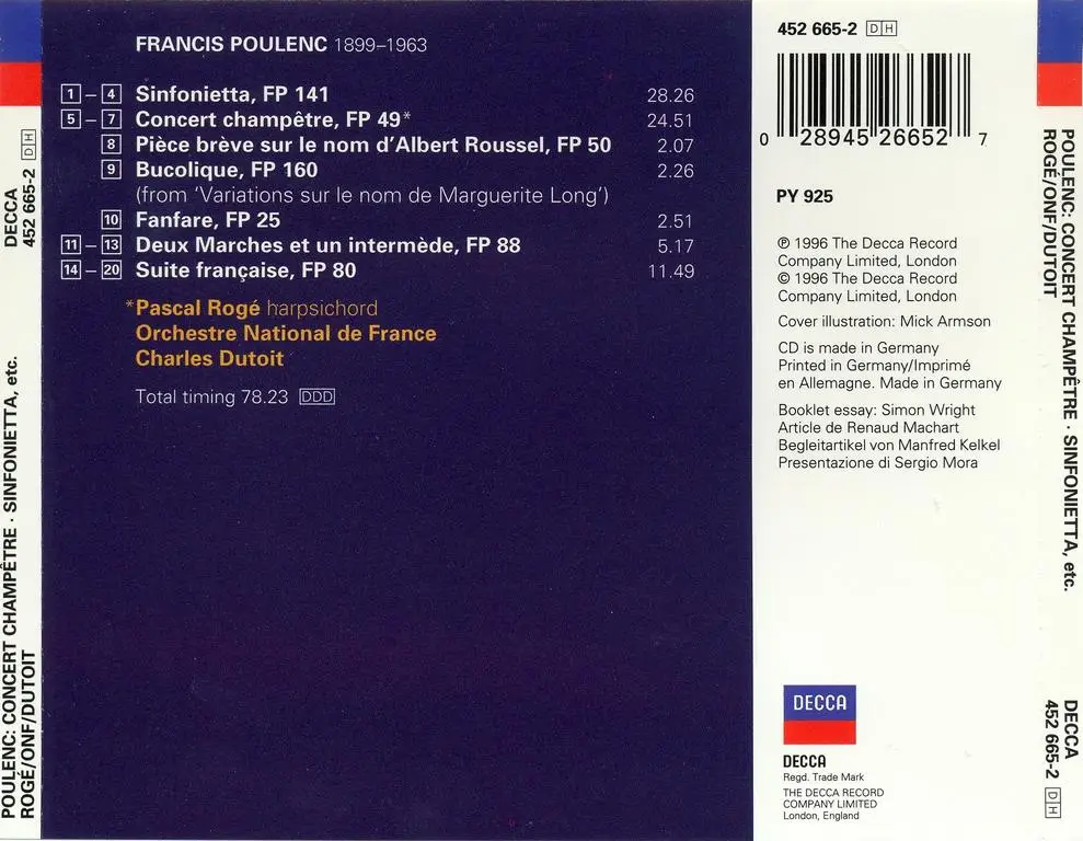 Poulenc · Concert champêtre · Sinfonietta · Suite Francaise