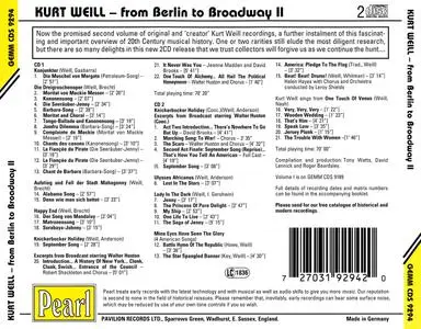 Kurt Weill - From Berlin to Broadway Vol. II (1997) {2CD Set, Pearl GEMM CDS 9294}