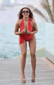Charlotte Dawson in Red Swimsuit in Barcelona 03-29-2017