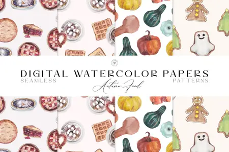 EE - Autumn Food and Bakery Watercolor Patterns AURNLN3