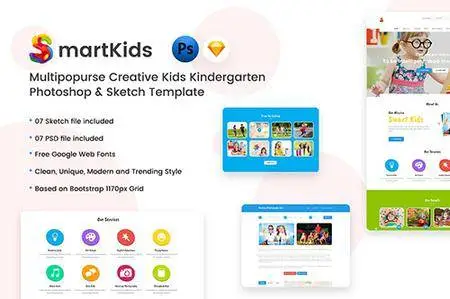 Creative Kids Kindergarten PSD & Sketch Template