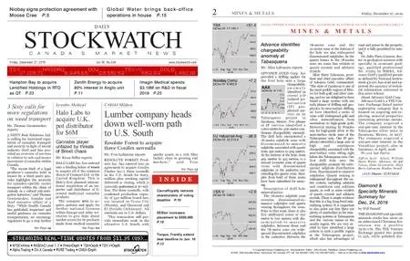 Stockwatch - Canada Daily – December 27, 2019