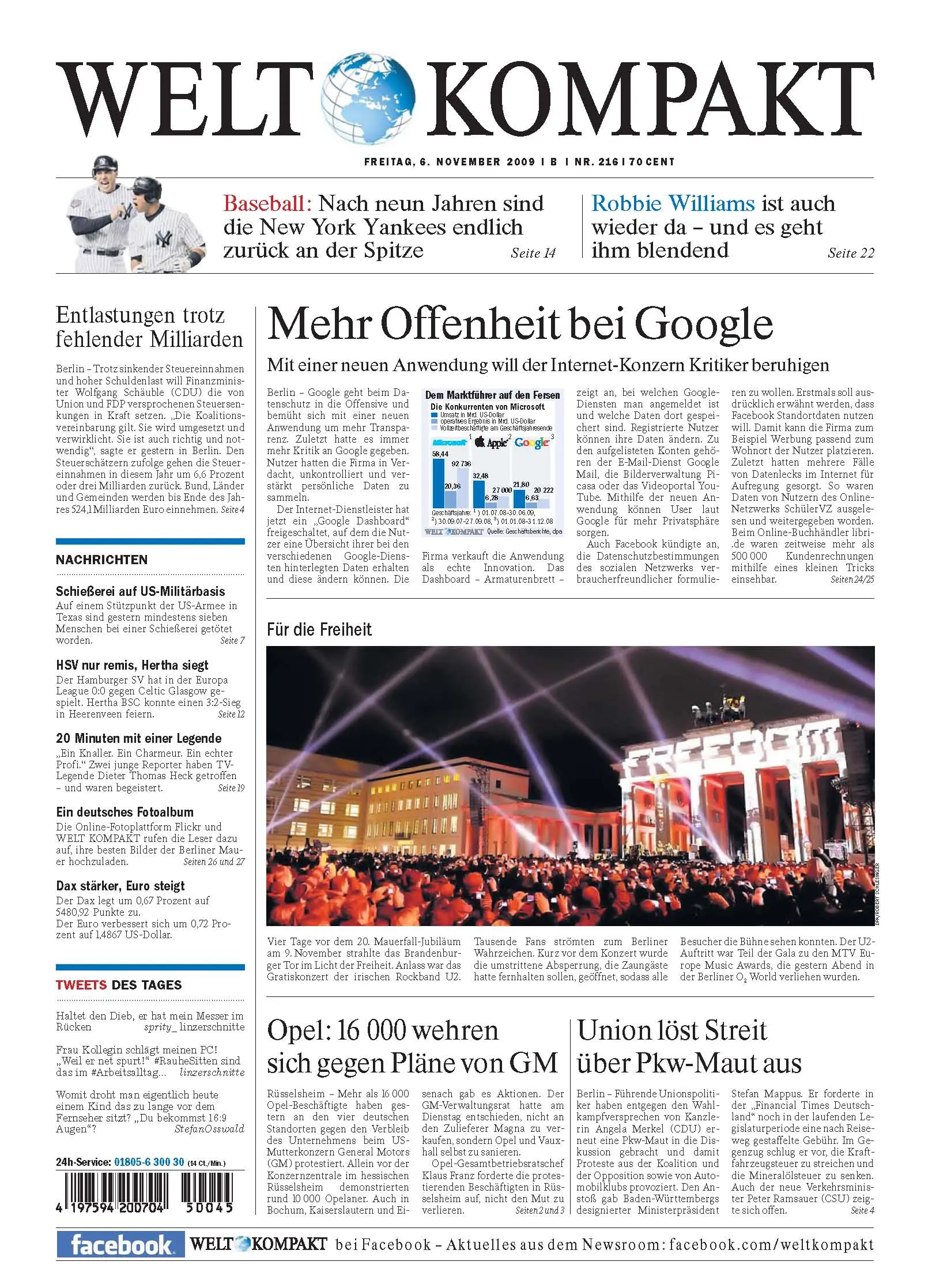 Die Welt kompakt vom 6. November 2009