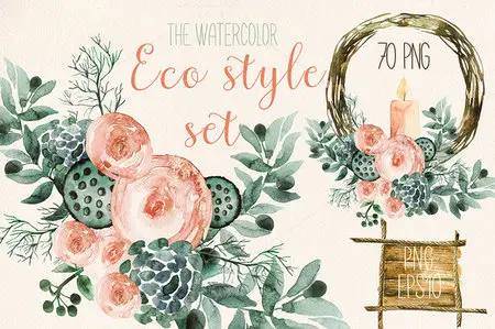 CreativeMarket - Watercolor eco style set