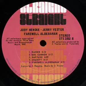 Judy Henske & Jerry Yester - Farewell Aldebaran (Straight 1969) 24-bit/96kHz Vinyl Rip.