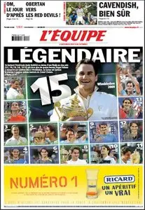 L'Équipe, du Lundi 06 Juillet 2009.