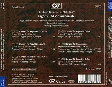 Christoph Graupner - Ensemble il capriccio - Bassoon and Violin Concertos  (2011)