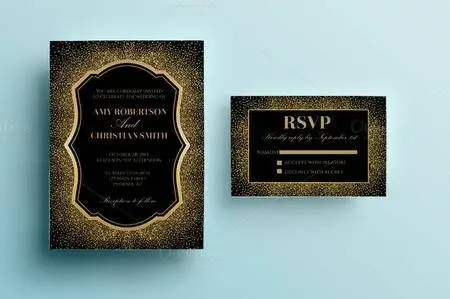CreativeMarket - Gold Glitter Wedding Invitation