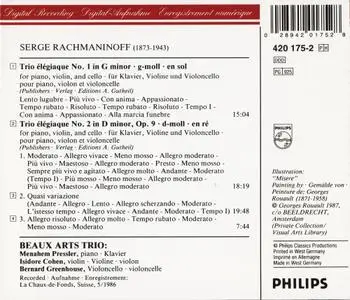 Beaux Arts Trio - Rachmaninoff: The «Elegiac» Piano Trios (1987)