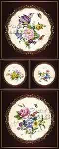 Vintage Flowers Brown Cards Vector