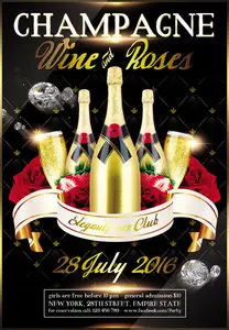 Champagne Wine and Roses - Flyer PSD Template plus Facebook Cover