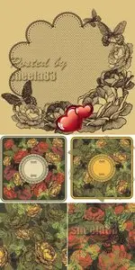 Vintage Floral Cards Vector 4