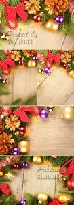 Stock Photo - Christmas Decorations on Wooden Background 3