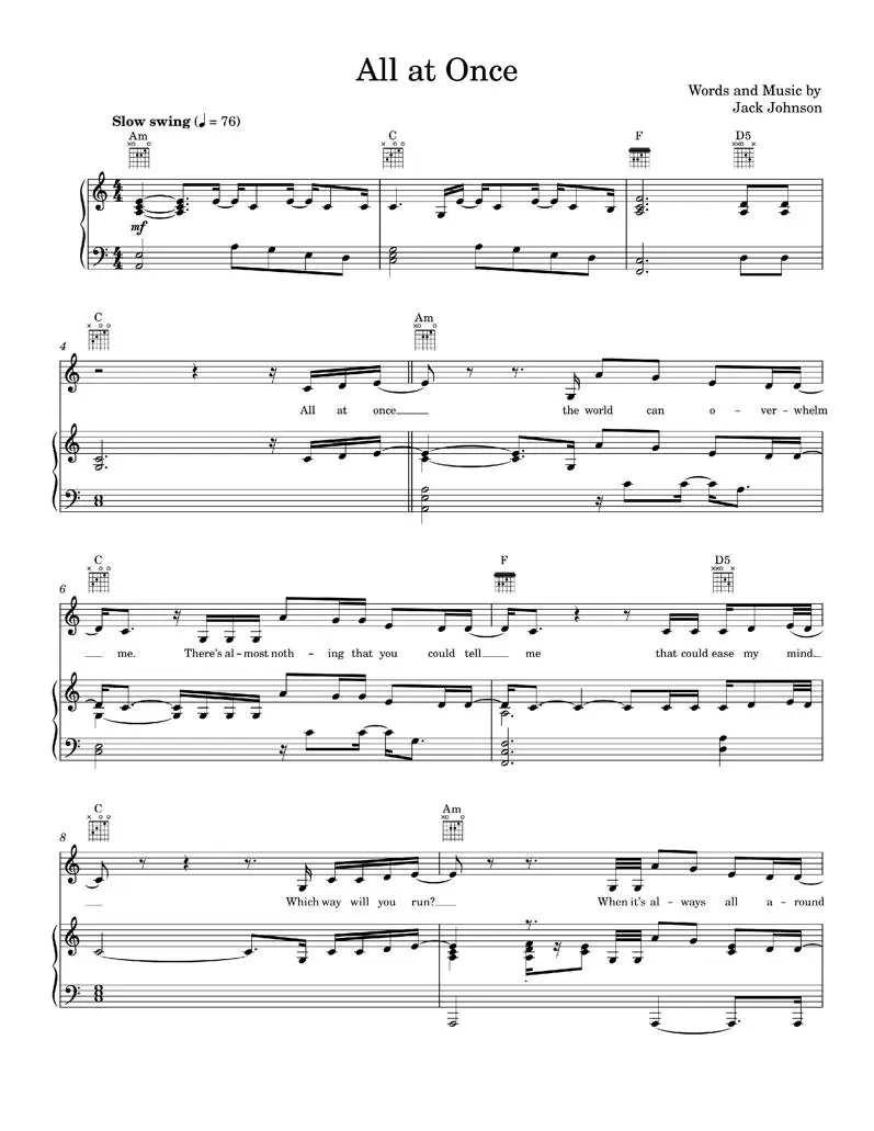 once and for all piano chords