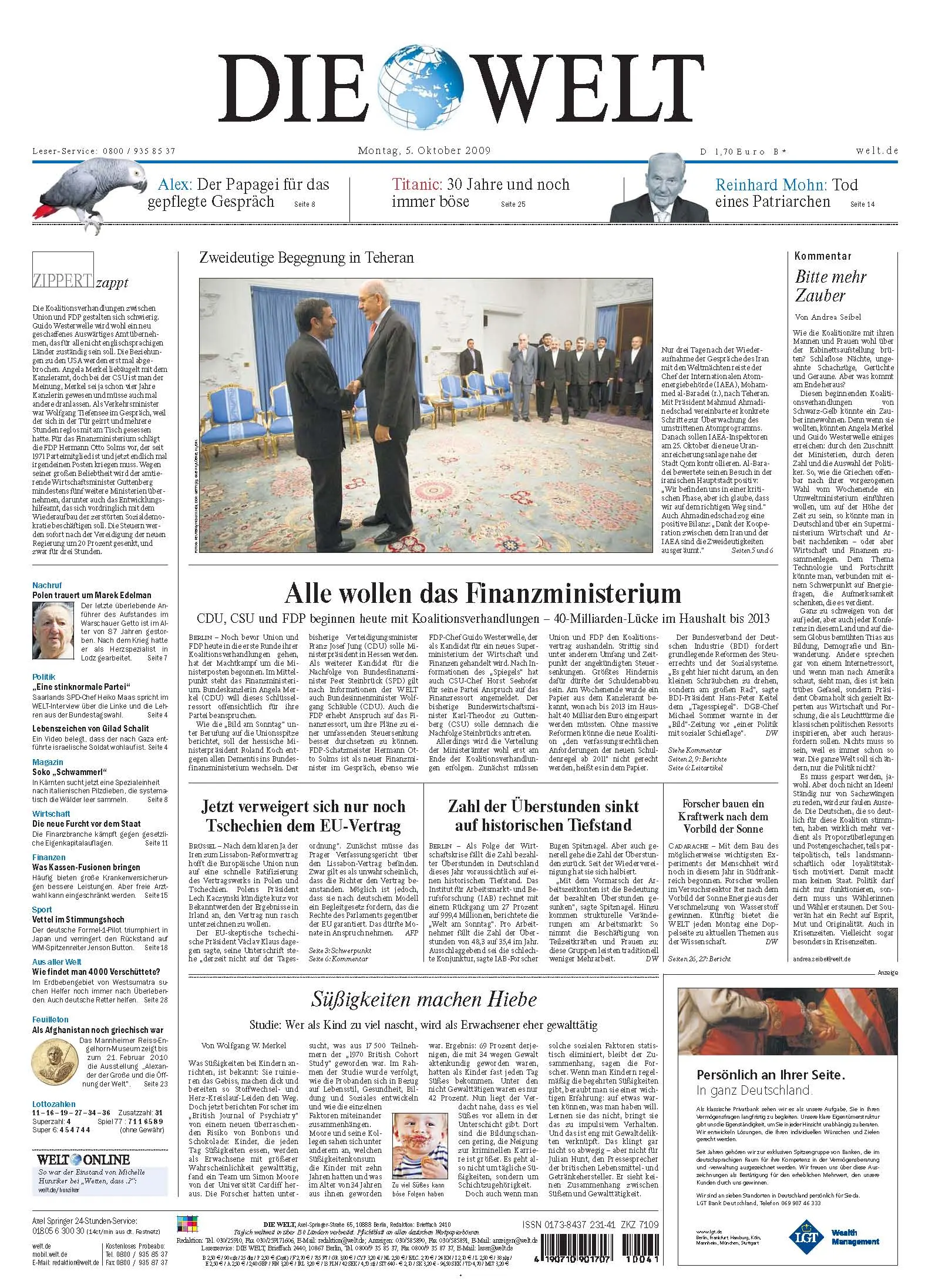 Die Welt vom 5. Oktober 2009