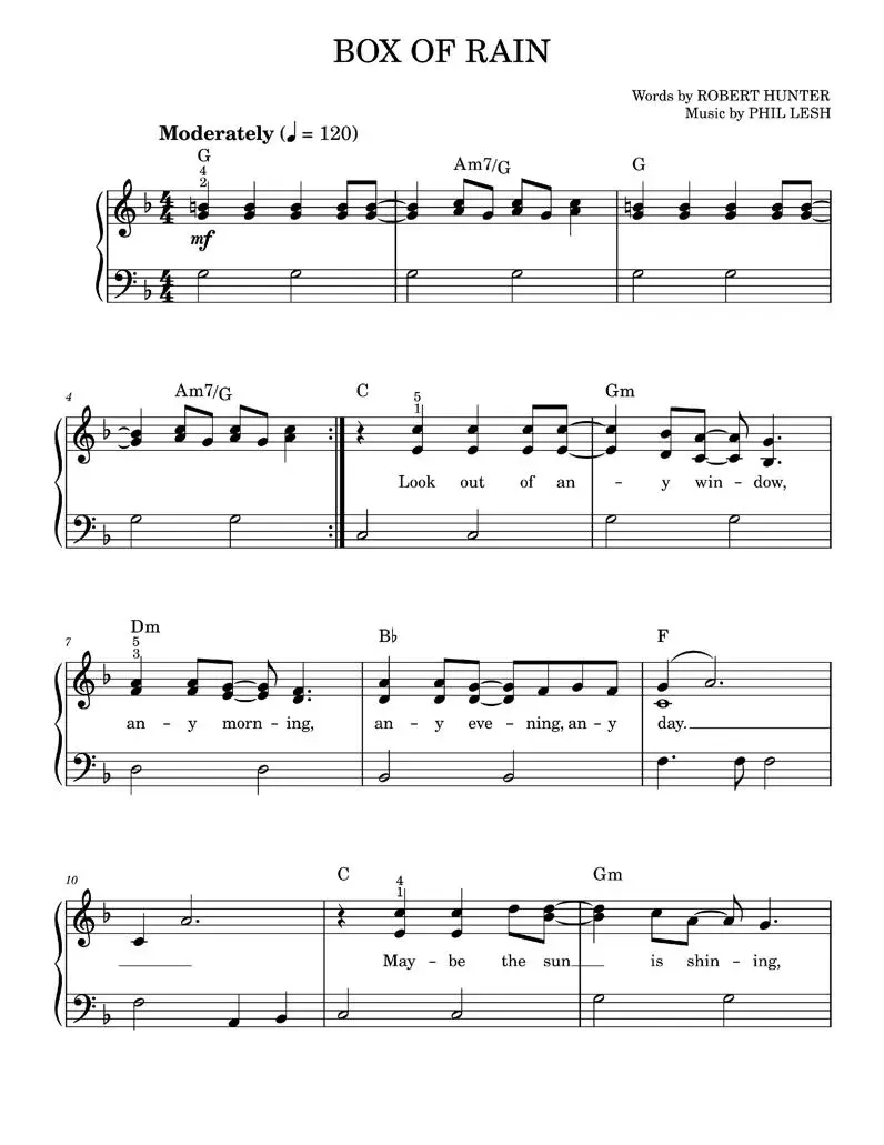 Box of rain Grateful Dead (Easy Piano) / AvaxHome