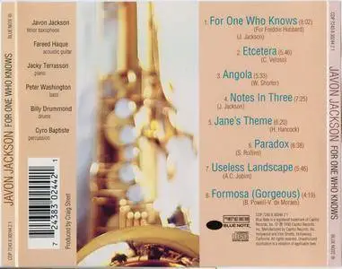 Javon Jackson - For One Who Knows (1995) {Blue Note Records CDP 7243 8 30244 2 1}