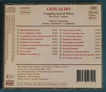 Oxford Camerata, Jeremy Summerly - Carlo Gesualdo: Complete Sacred Music for Five Voices (1993)