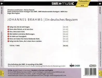 Roger Norrington, SWR, NDR, Soloists - Johannes Brahms: Ein deutsches Requiem (2015)