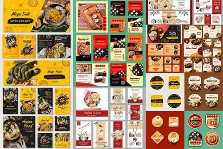 Big Collection of Asian Food Vector Designs Templates