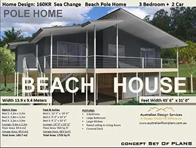 Beach House - Pole Home Design: 160KR House Plan 3 Bedroom + 2 Car