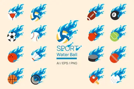 EE - Sports Water Ball splash element illustration Pack L7VMJ9K