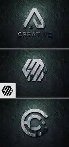 AS - Metal Logo Mockup with 3D Reflection Effect on Dark Grunge Wall 536182833