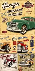 Retro Car & Car Repair Vector