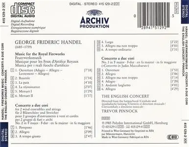 Trevor Pinnock, The English Concert ‎- Handel: Music for the Royal Fireworks, Concerti a due cori (1985)