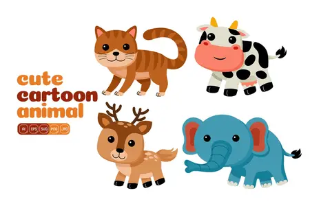 Cute Cartoon Animal Vector Pack #03