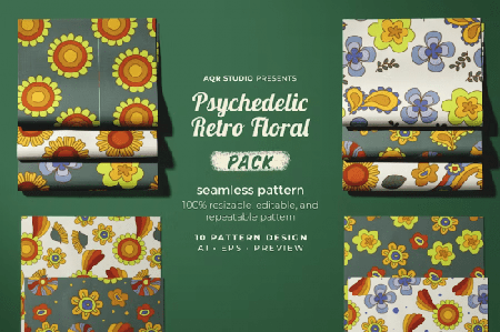 Psychedelic Retro Floral - Seamless Pattern