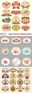 Vectors - Retro Flowers Shiny Labels