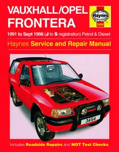 Haynes Service and Repair Manual for Vauxhall/Opel Frontera Petrol and Diesel (91 - Sept 98) J to S