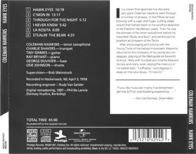 Coleman Hawkins - Hawk Eyes (1959) {Prestige OJC-294 rel 1987}