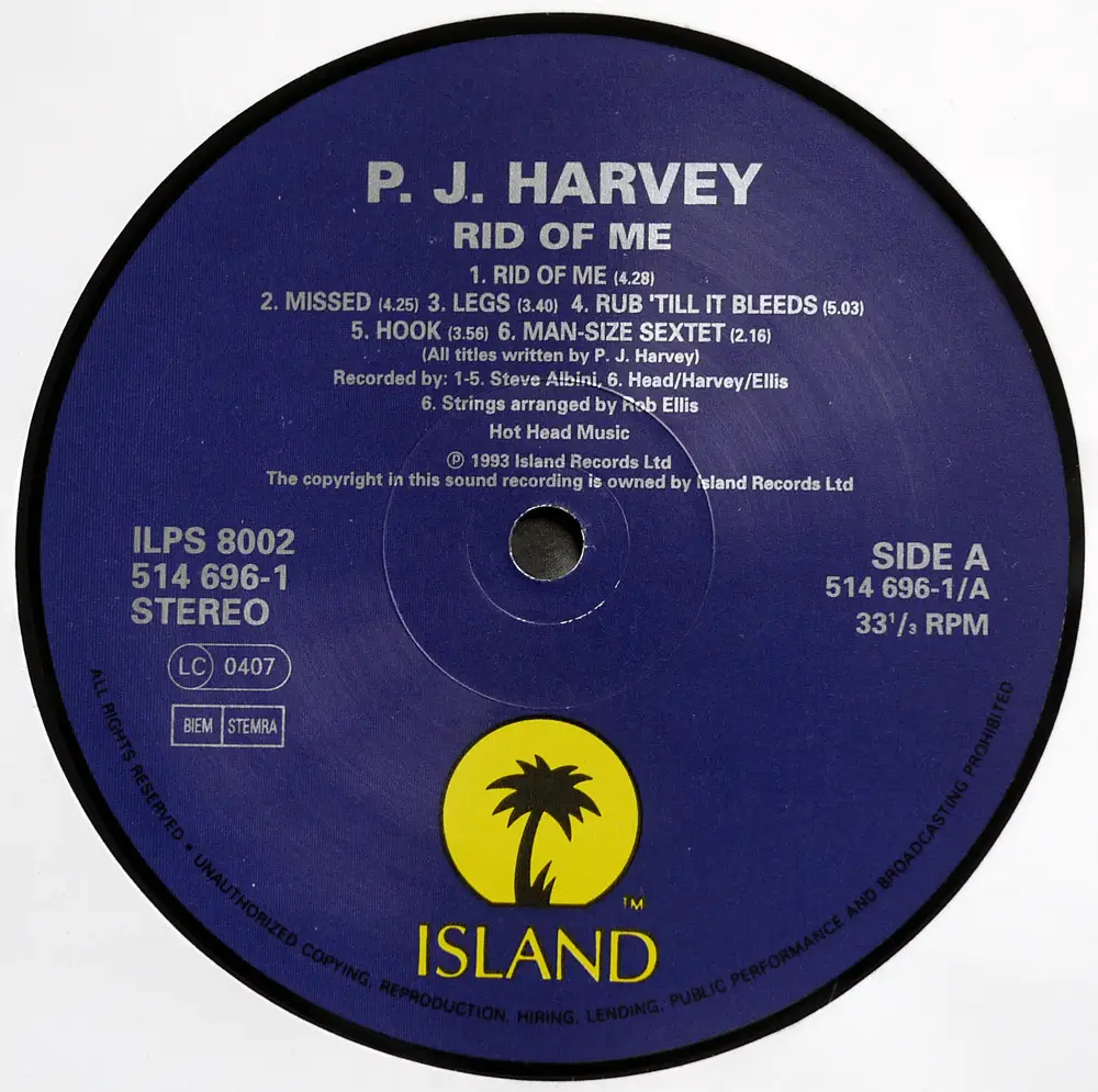 PJ Harvey - Rid of Me (UK Original) Vinyl rip in 24 Bit/96 Khz + CD