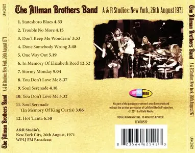 The Allman Brothers Band - A & R Studios: New York 26th August 1971 (2012)