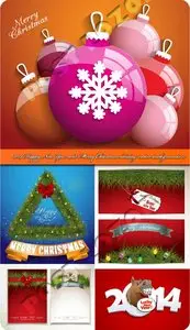 2014 Happy New Year and Merry Christmas holiday vector backgrounds 37