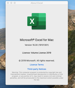 Microsoft Excel 2019 for Mac v16.30 VL Multilingual