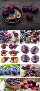 Stock Photos Fresh plums in basket on white background 