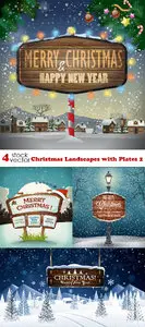 Vectors - Christmas Landscapes with Plates 2