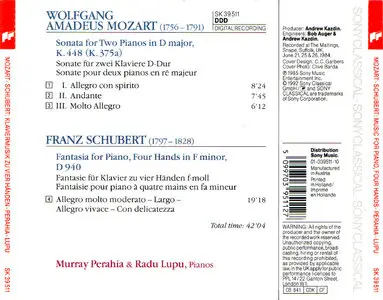 Mozart : Sonata for two pianos in D, K.448 : Allegro con spirito; Andante; Molto Allegro; Schubert : Fantasia for four hands in