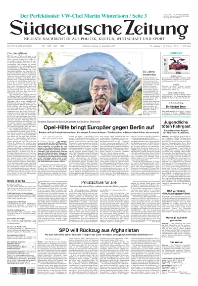 Sueddeutsche Zeitung vom 14.09.2009